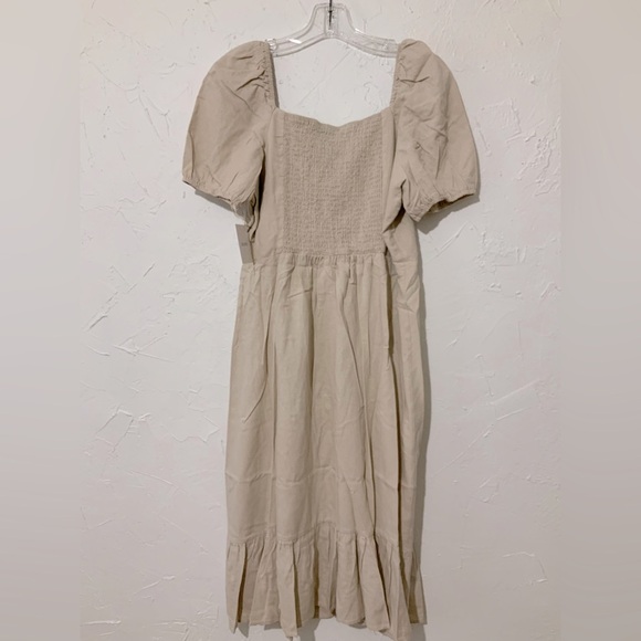Ellen Tracy Sweetheart Neckline Balloon Sleeve Flounce Linen Midi Dress Sz Large - Picture 10 of 11